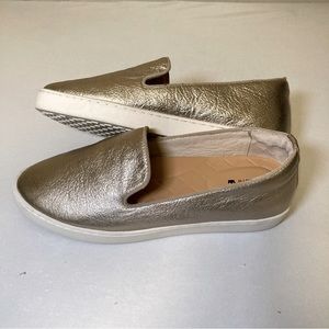 Birdies The Swift Gold Leather Slip-On Sneakers, 7.5 PRE-WORN